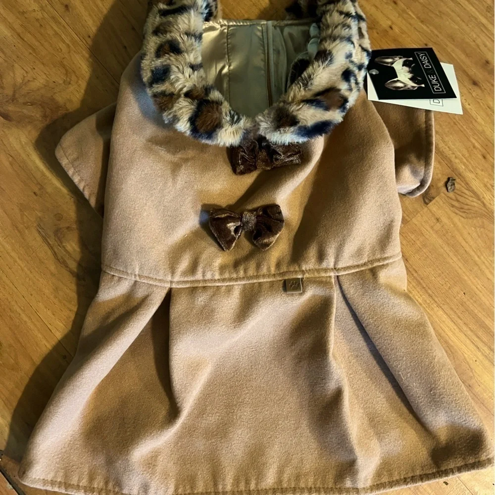🆕Hotel Doggy Faux Fur Collar Velvet Bow Fully Lined Dress::NWT::Velcro Closure